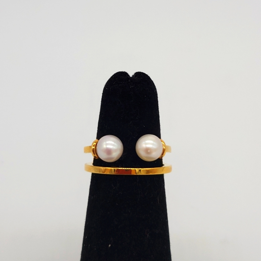 Vita Fede 24k Gold-Plated Ring with 2 White Pearls New
